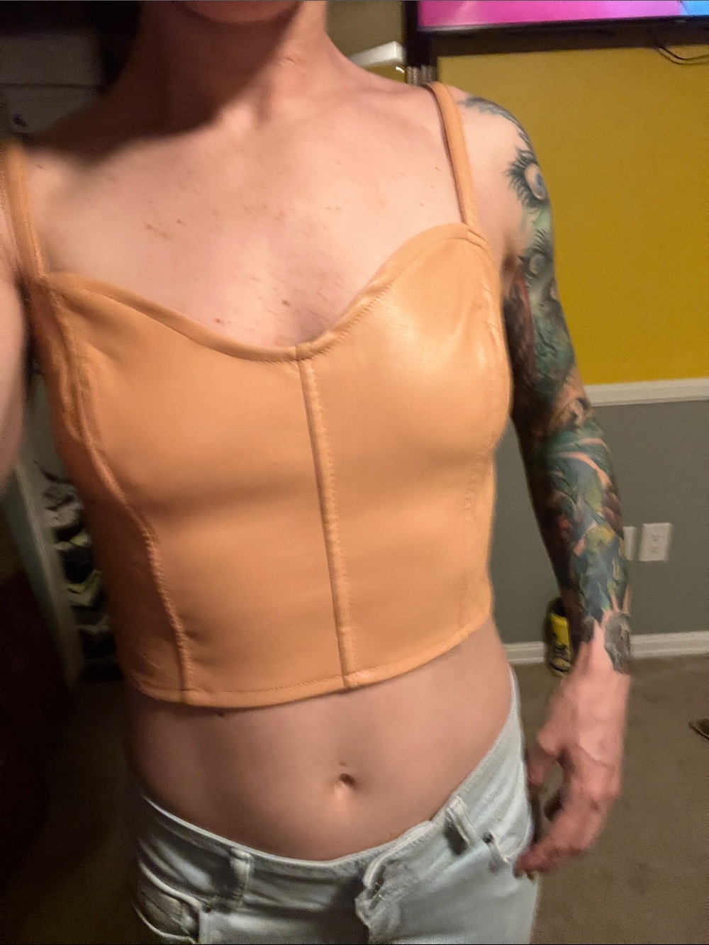 Forever 21 Tan Faux-Leather Bustier Crop Top